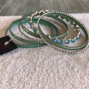 Cute green silver and turquoise bangle bracelets